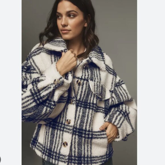 Brand New by Anthropologie Pilcro Plaid Sherpa Shacket - Picture 2 of 13
